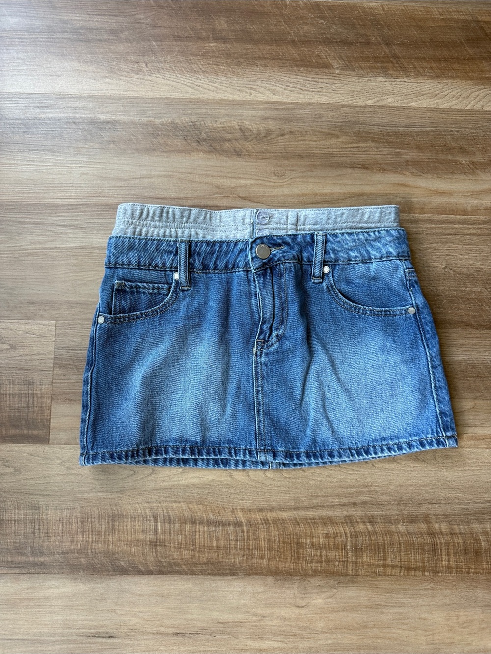 Women's Blue Denim Mini Skirt with Elastic Waistband